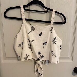 Zara Embroidered Linen Tie-Back Crop Top